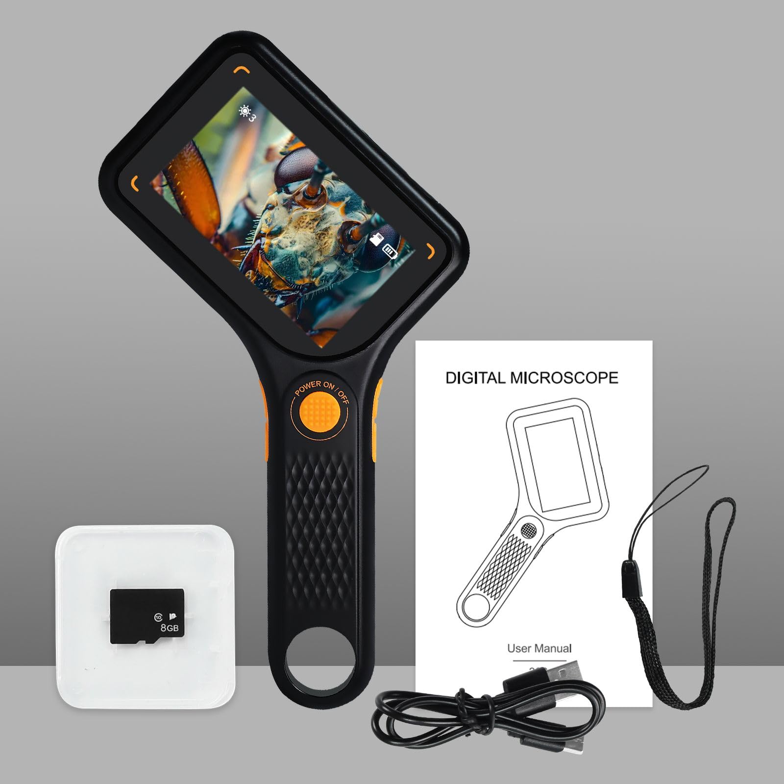Microscopio Digitale con Ingrandimento 500X e Schermo IPS da 3" | 8 Luci LED Regolabili | Messa a Fuoco Automatica | Slot per Scheda TF | Ricarica USB-C Microscopio USB Tascabile Portatile