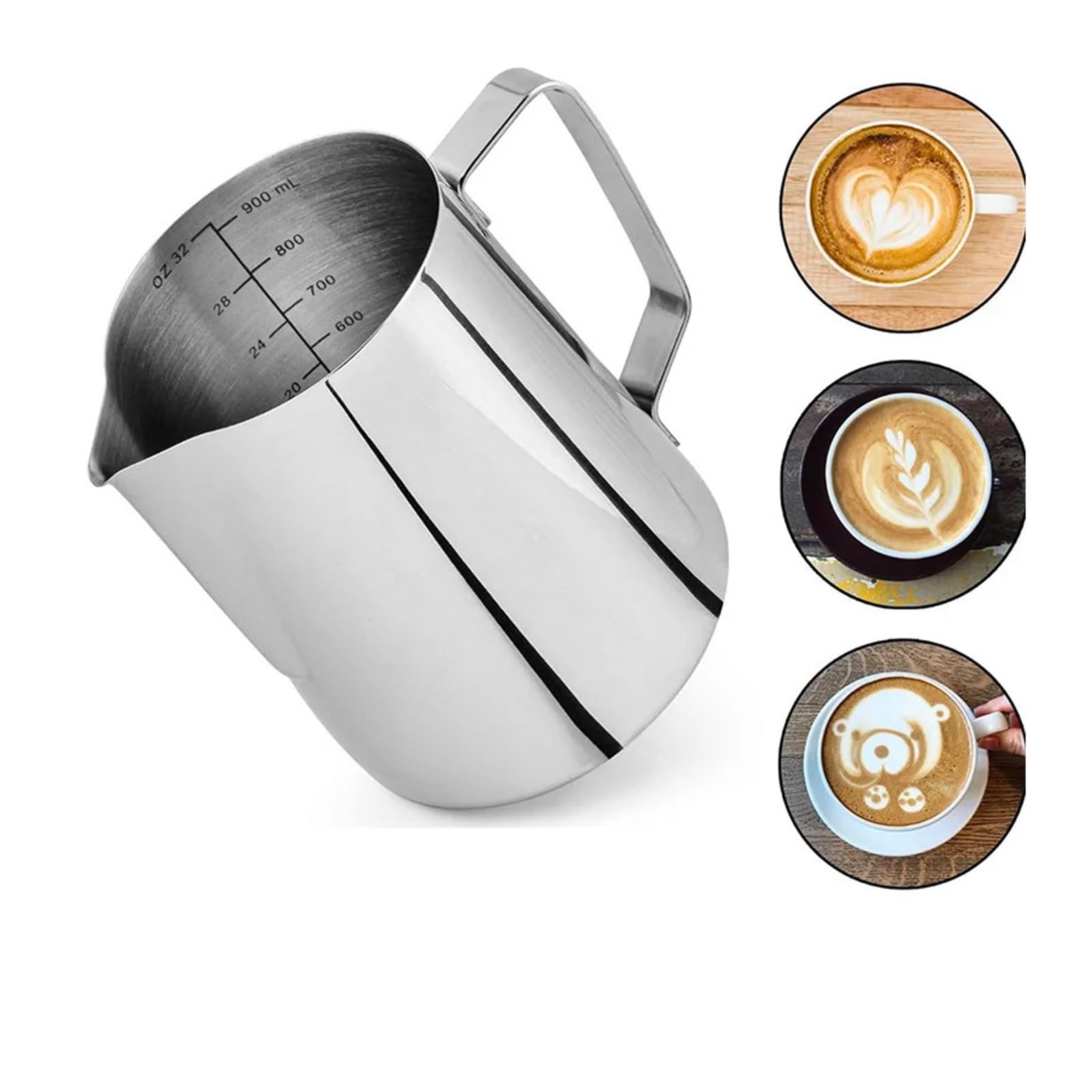 Strumento di misurazione della brocca for schiuma latte in acciaio inossidabile for caffè Latte Art Cappuccino(600ml-Measurement)