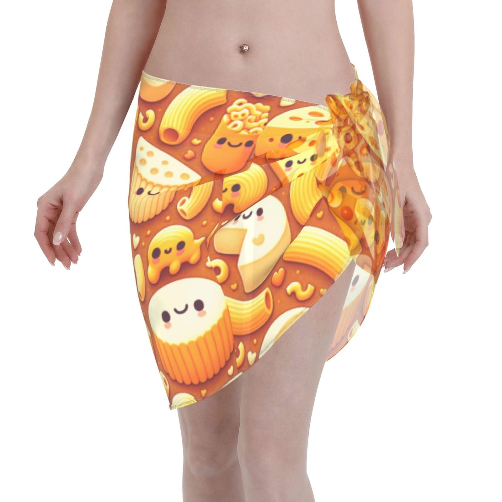 Women'S Beach Sarong Wrap Skirt, Cheese-Macaroni-Food Semi-Transparent Chiffon Swimwear Cover Up