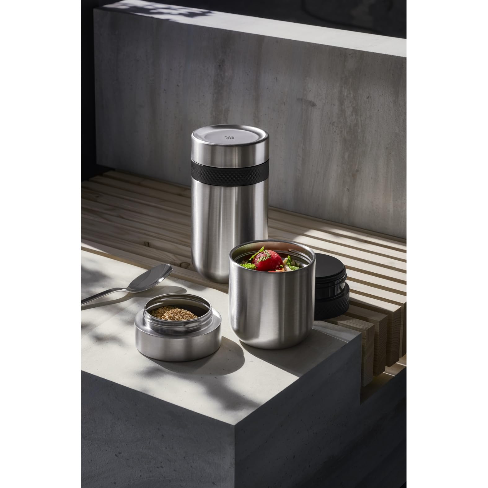 WMF My2Go Termiczny Pojemnik Na Żywność 300 ml, Izolacyjny i Dodatkowy 200 ml, Przyjazny Dla Środowiska, Stal Nierdzewna Cromargan, Matowana, Do Mycia W Zmywarce