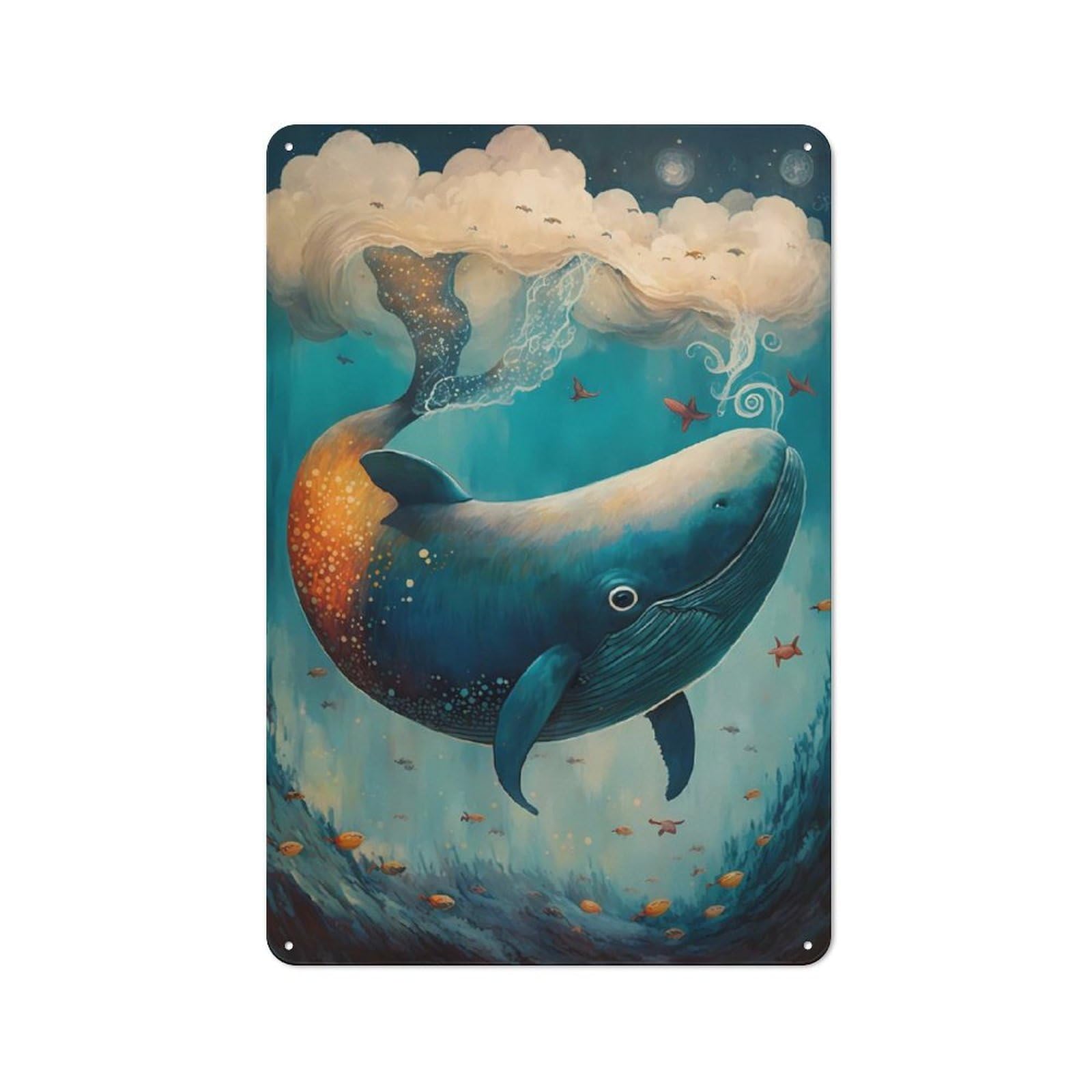 Junmoney Whale Pretty Tin Wall Plaque 30X20cm With For Pub Or Café, A Decorative Christmas Gift For Hospitality Wall Decor Collectors