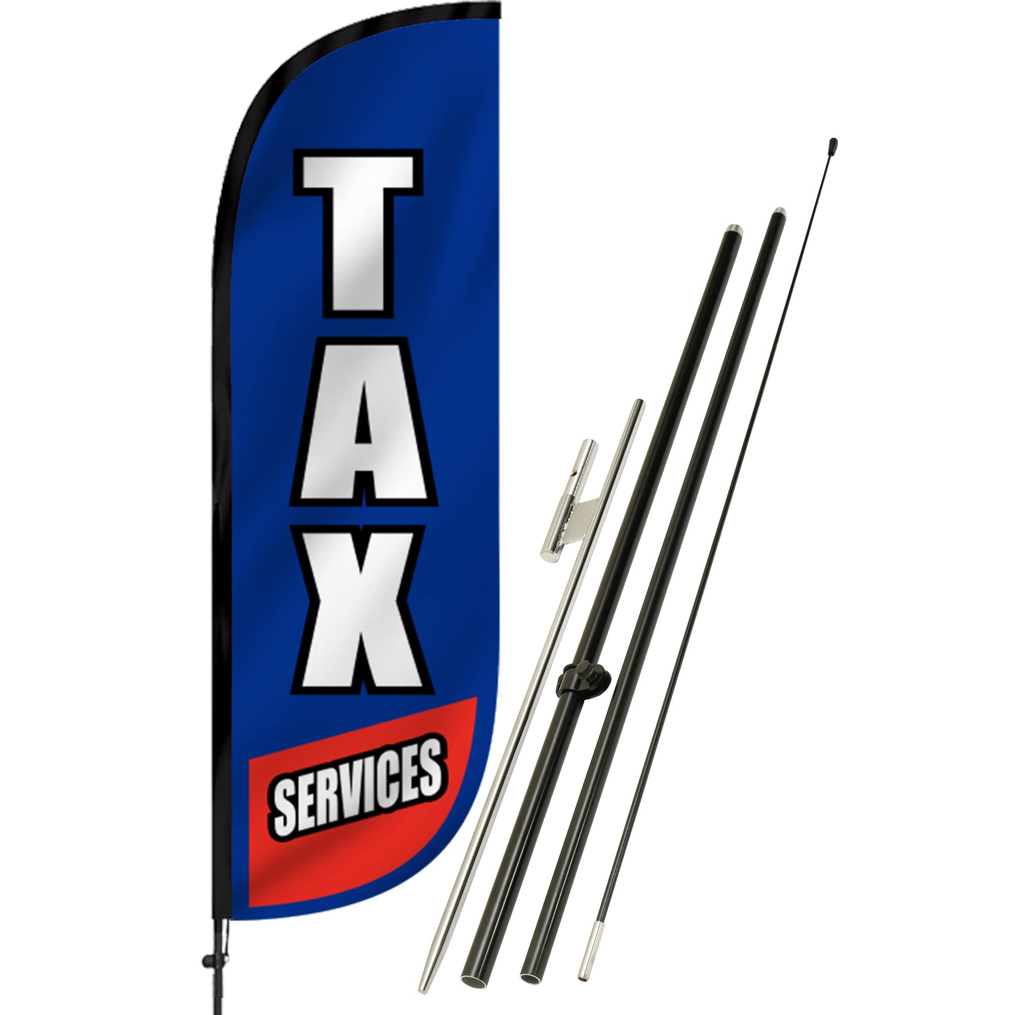 Photo 1 of LookOurWay Feather Flag Financial Services Themed Complete Set with Poles and Ground Spike, 5-Feet Tax Services