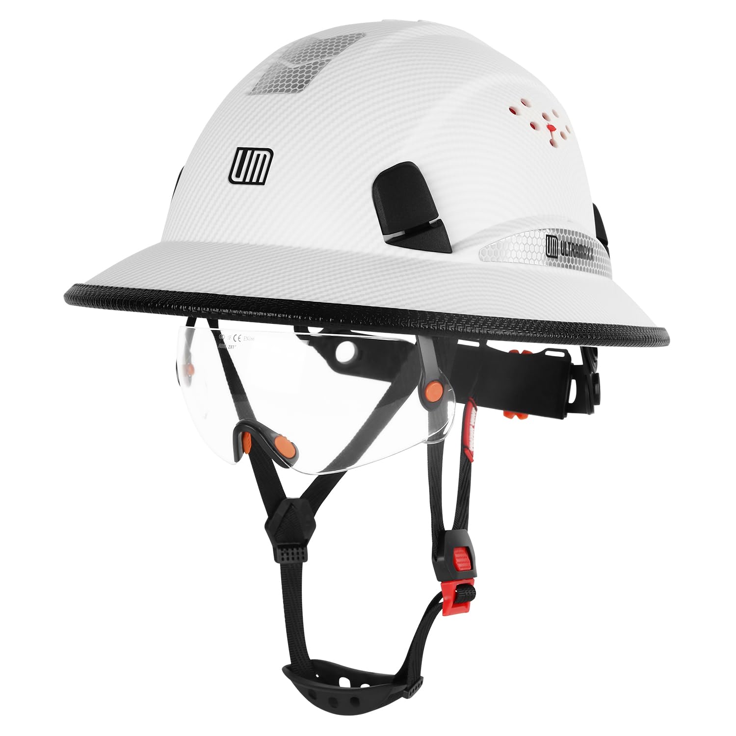 Full Brim Hard Hat with Built-in Visor, ANSI Z89.1 OSHA Approved Construction Safety Helmet with Chin Strap for Men Women