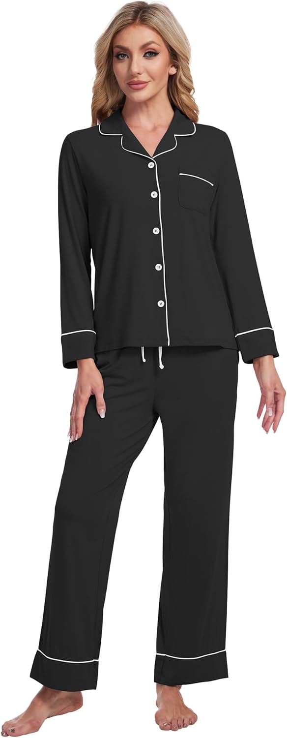 Pajamas Set for Women Soft Knit Button Down Sleepwear 2 Piece Breathable Viscose from Bamboo Pjs S-XXL - Image 5