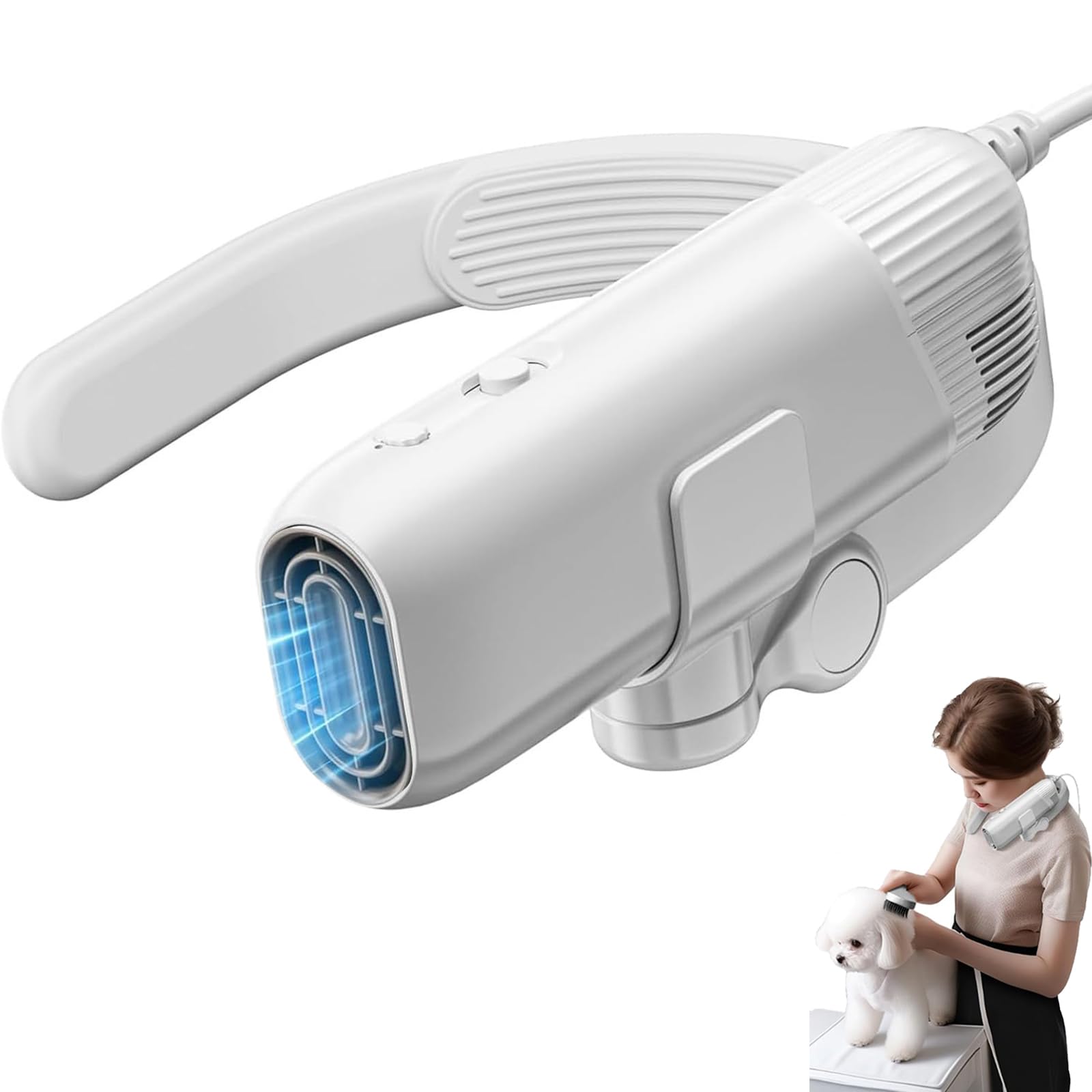 Asciugacapelli for Animali Domestici 1300W, Asciugacapelli for Cani a Mani Libere con Motore Brushless da 110.000 Giri/min, 3 velocità e 3 Temperature, Basso Rumore for Cani Gatti(White)