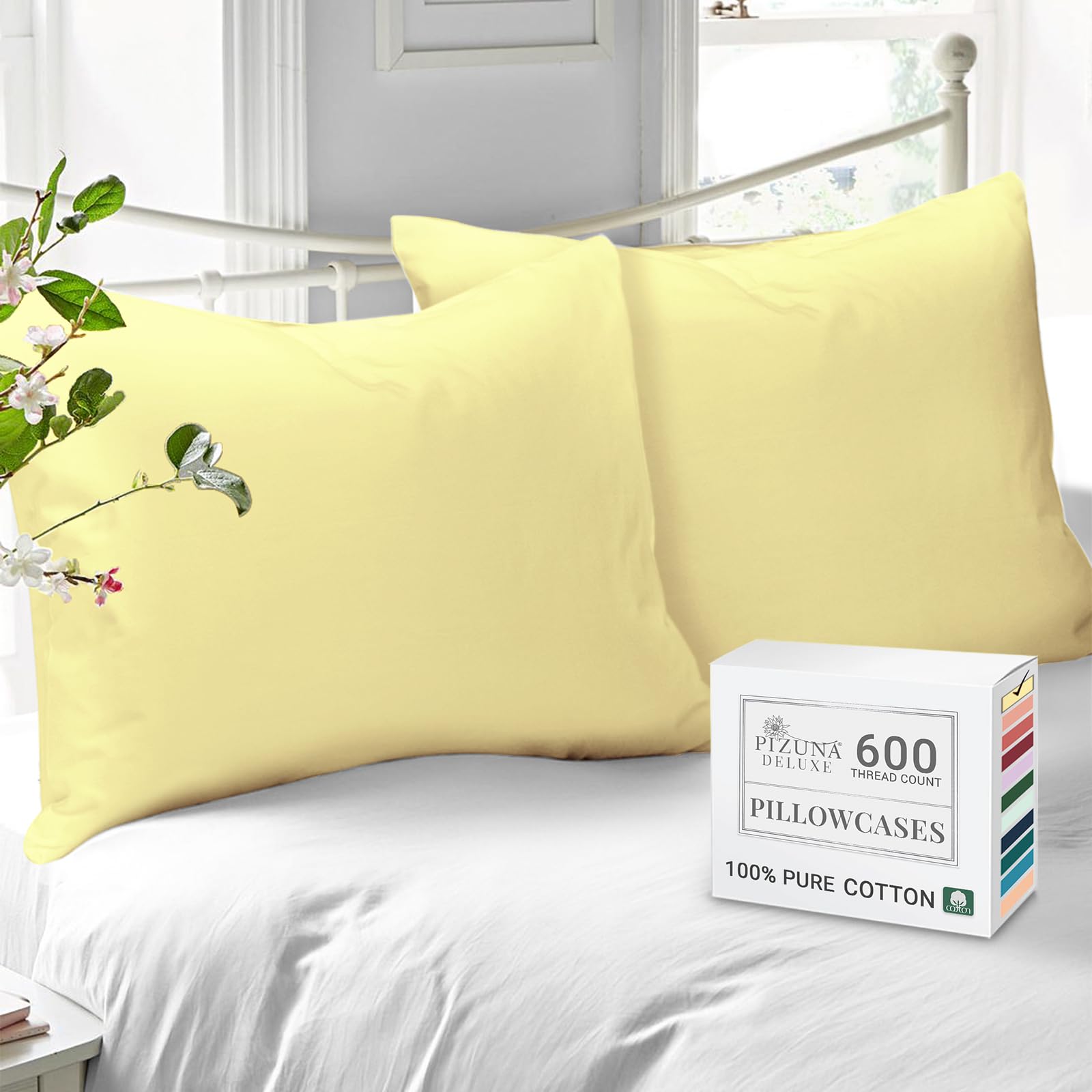 Pizuna Cotton Percale Pillow Cases 2 Pack 48x74cm Mellow Yellow