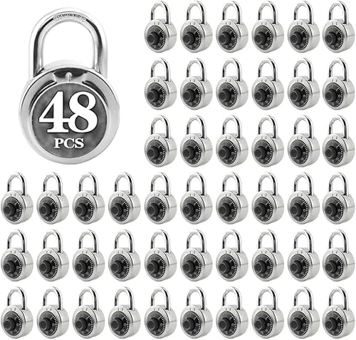 ZonRo Candado de combinación de cerraduras, candado de combinación de esfera fija, paquete de 48, combinación de esfera estándar de código de 3