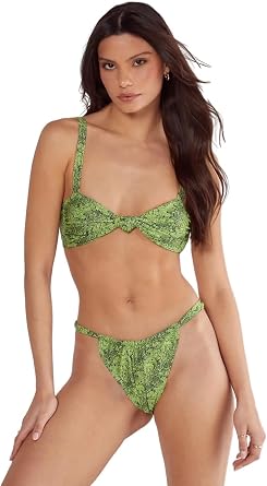 Nasty Gal Womens Snake Print Knot Front Crop Bikini Set