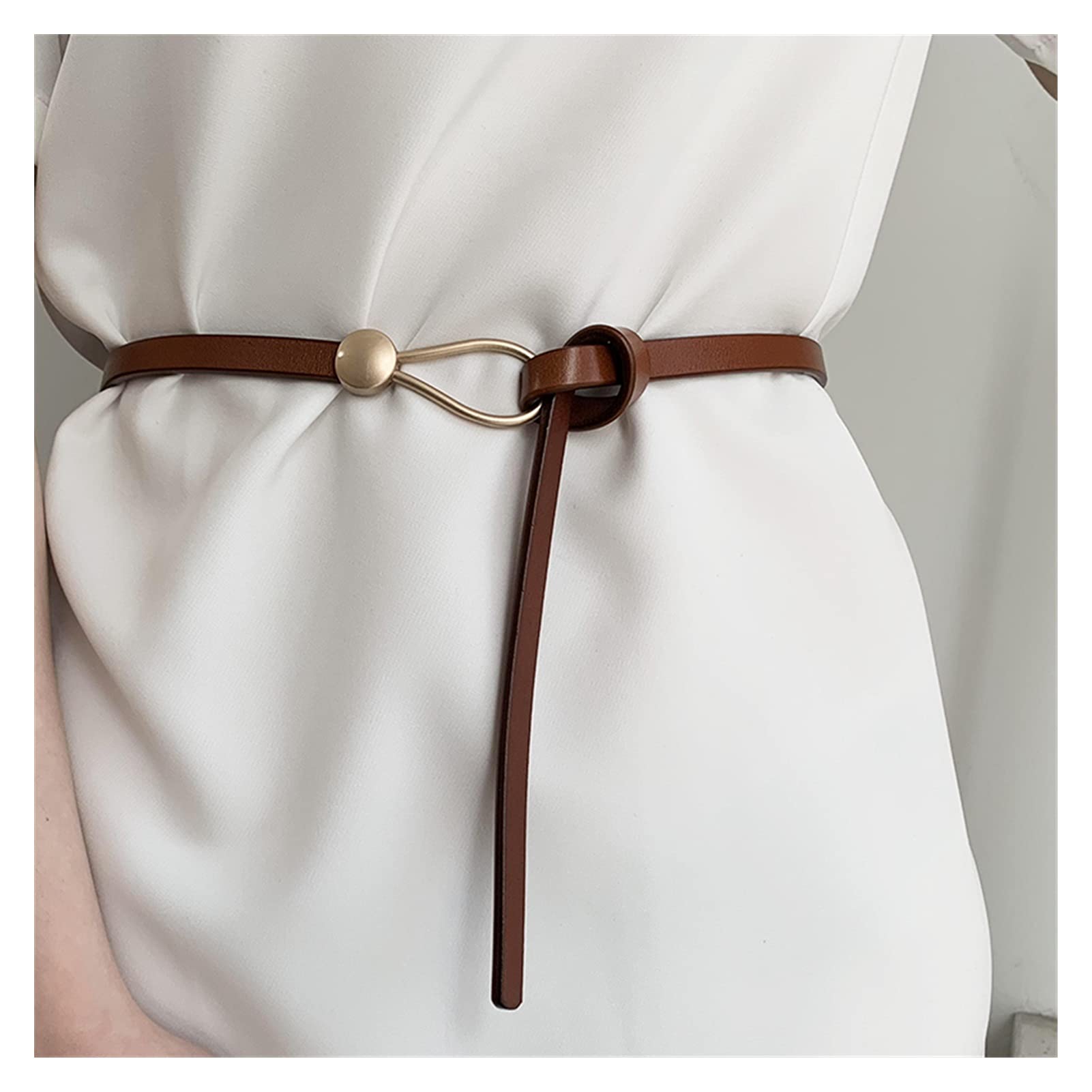 BATLAM Cinturón de Mujer Traje cinturón de Cintura Delgada cinturón Decorativo de Mujer Moda Vestido Negro suéter Cinturones de Cintura (Longitud del cinturón: 110 cm, Color: Marrón) (1 110)