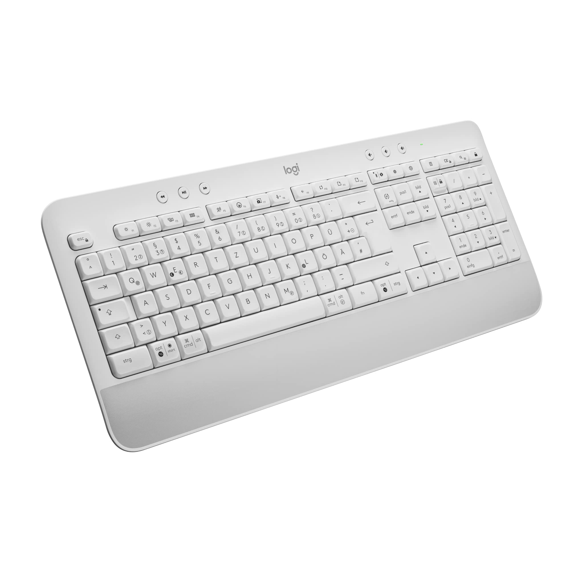 Logitech Signature K650 Comfort kabellose Tastatur mit Handballenauflage | BLE Bluetooth/Logi Bolt USB-Empfänger, Soft-Touch-Tastatur, Numpad, PC/Windows/Mac, US QWERTY - Weiß
