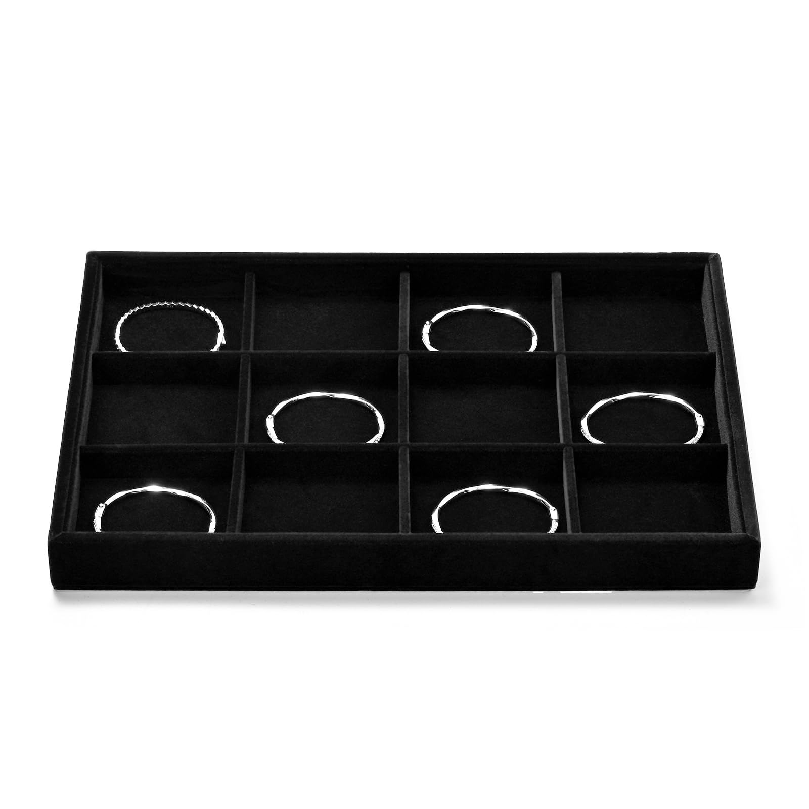 Oirlv Noir Velours 12 Grilles Plateau à Bijoux,Rangement De Bijoux Tiroir Plateau Organisateur De Bijoux Bagues Boucles D'oreilles Bracelets Organiz