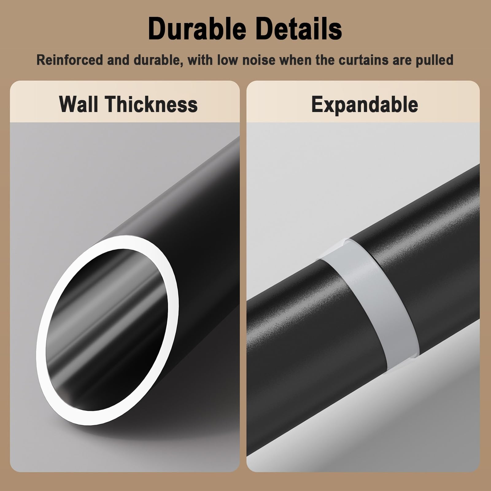 Tringle Rideau Extensible, Barre de Rideau, Acier Carbone de 25mm Diamètre