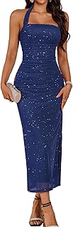 Womens Formal Wedding Guest Dress, Sequin Halter Bodycon Maxi Party Dresses 2025