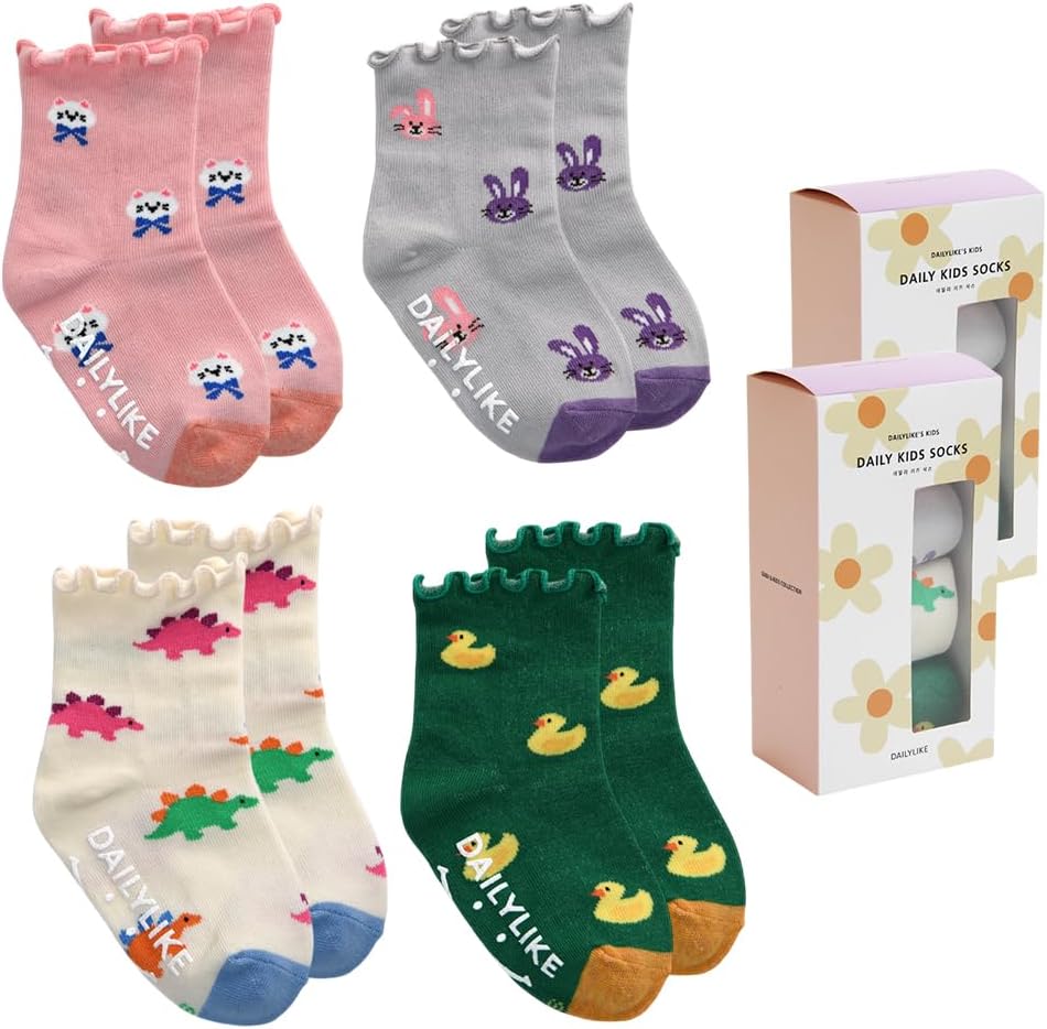 Baby Boys Girls Non Slip Grip Ruffle Frilly Socks with Anti Skid Grippers Gift for Infants Toddlers Kids 4 Pairs
