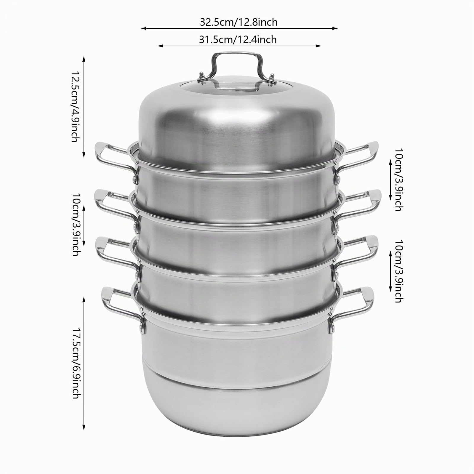 Dampfgarer Kochtopf Dampfkocher Mit Glasdeckel 304Edelstahl Steamer Edelstahl 5Etagen Mantowarka Gardampftopf Induktion Schongarer FüR Gaskochfelder Induktionskochfelder 32CM Silber