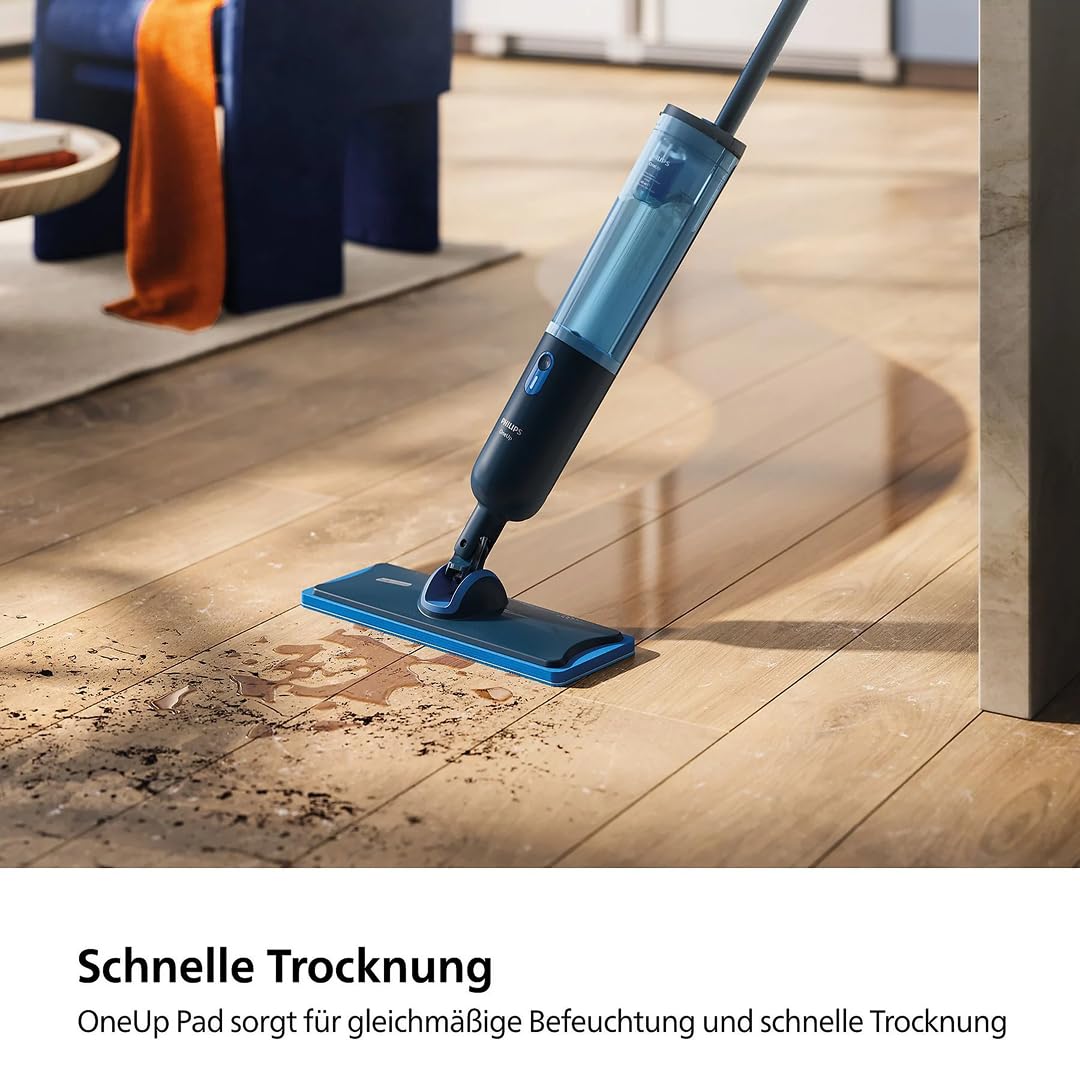 Philips OneUp 3000 Series elektrischer Wischmopp - 2X sauberere Böden², 2X schnelleres Wischen, kabellos mit 360° Drehgelenk, waschbare Wiederverwendbare Pads, langanhaltender Akku (XV3101/01 | inkl. 1 Pad, kabellos, 360° Drehgelenk, 2x schnelleres Wische