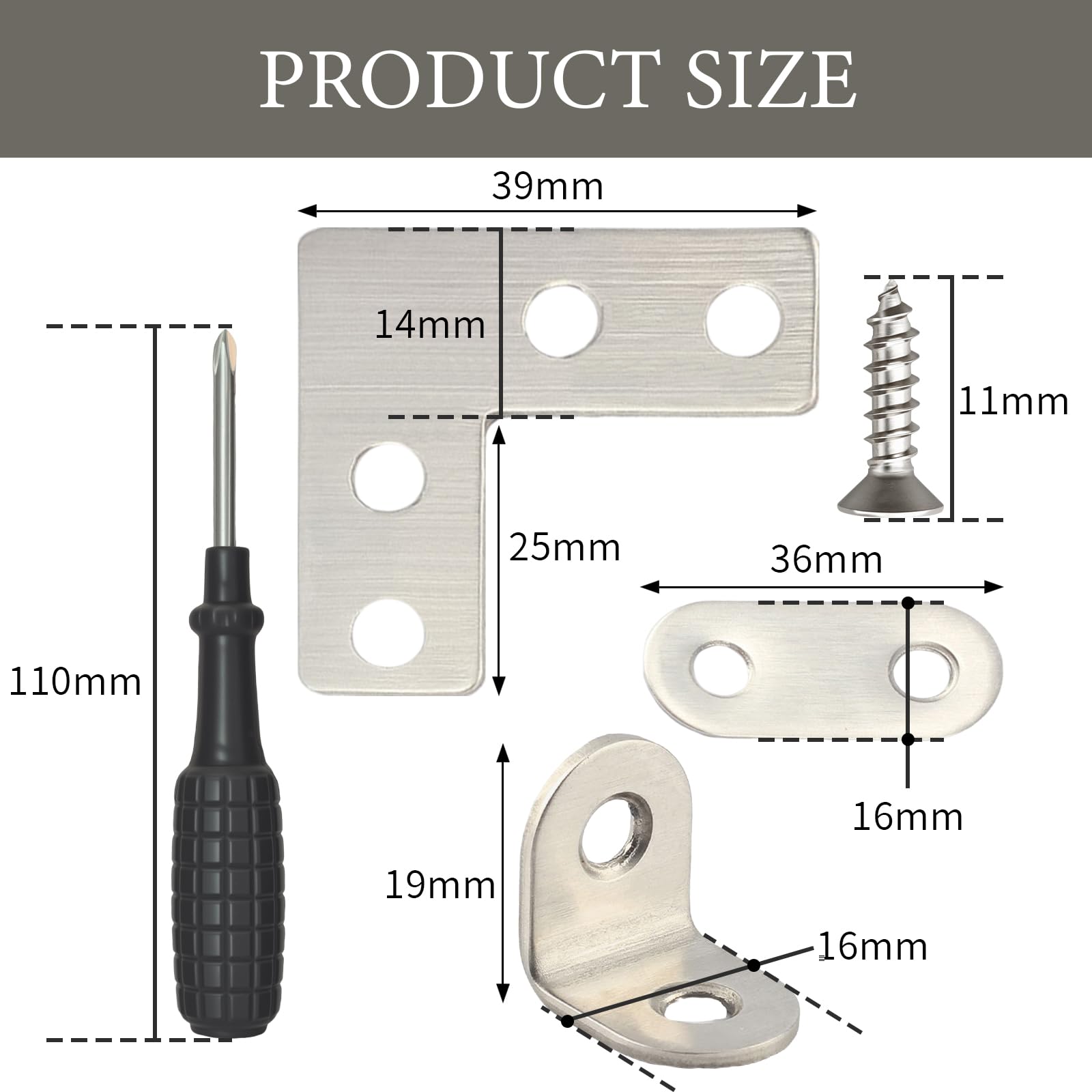 100 Stück Winkelverbinder Edelstahl 20x20x16 Mm – 90° Eckwinkel Mit 200 Schrauben, Rostfrei, Senklöcher, Für Möbel & DIY