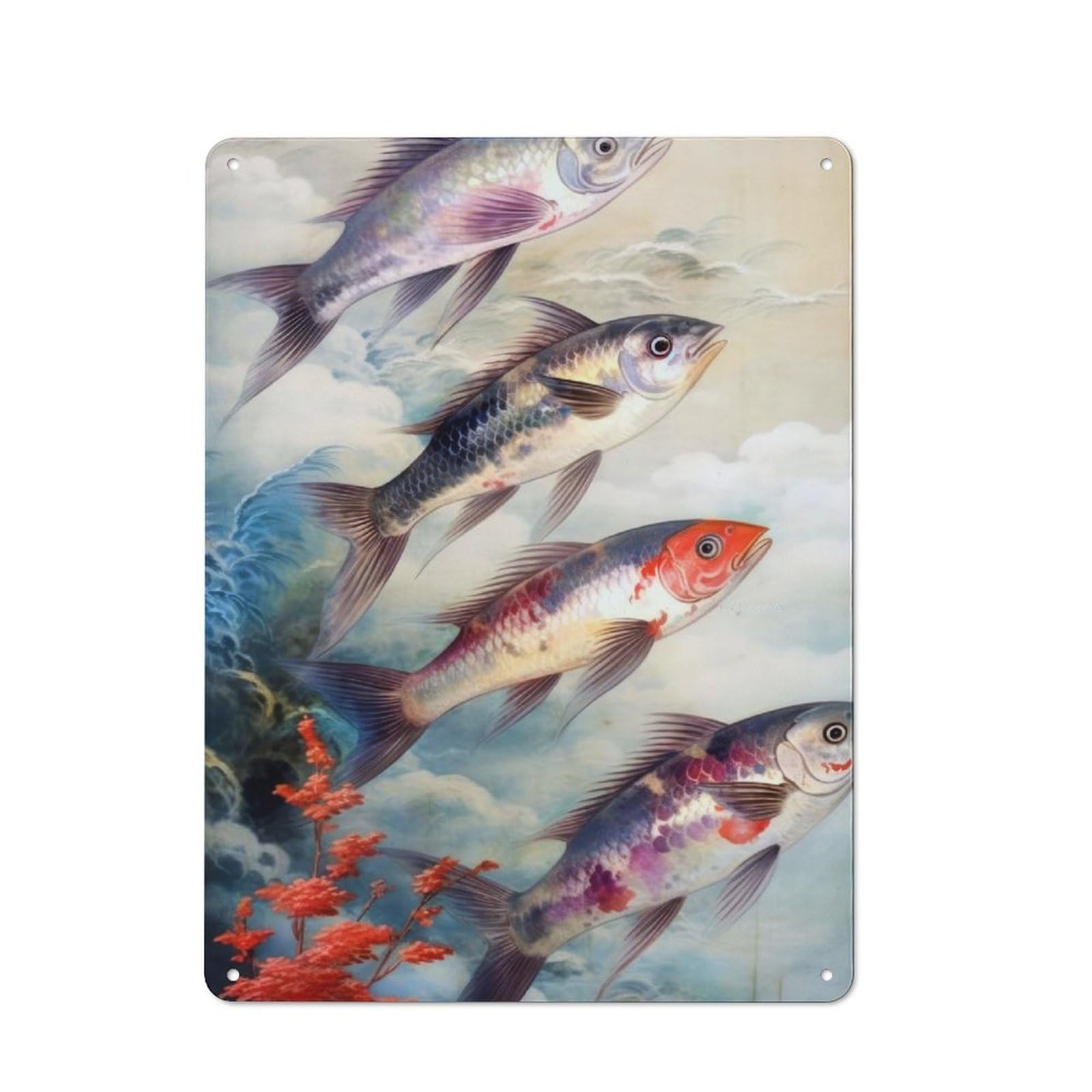 Junmoney Fish Animal Art Printed Metal Sign 40X30cm For Café Or Restaurant, For Hospitality Interior Collectors