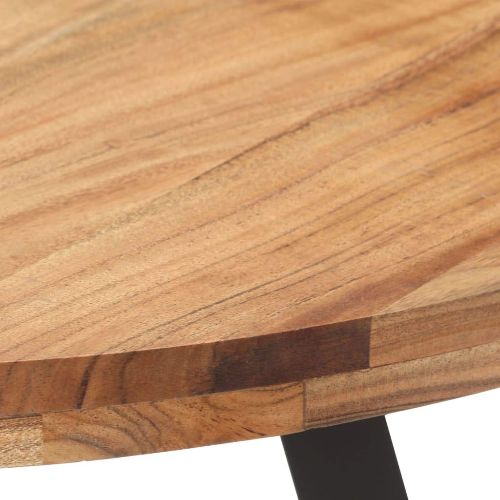 Esstisch 80 cm Massivholz Akazie mit schwarzem Eisen Gestell, Stabiler Holztisch rund, ideal für Esszimmer, Küche, Wohnzimmer, platzsparend und langlebig, modernes Industrie Design