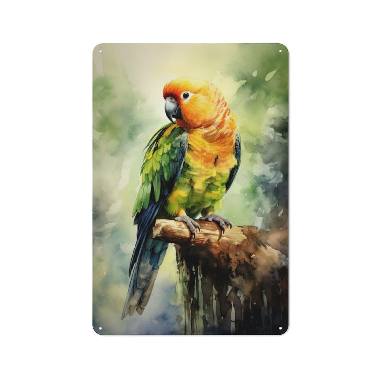 Junmoney Parrot Watercolor Tin Sign 30X20cm For Café Or Home Bar, Rustic Wall Decor, For Garage, Workshop And Man Cave Decoration