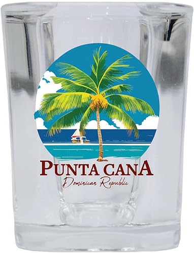 R and R Imports Punta Cana recuerdo de República Dominicana de 2.5 onzas de vaso cuadrado PALM