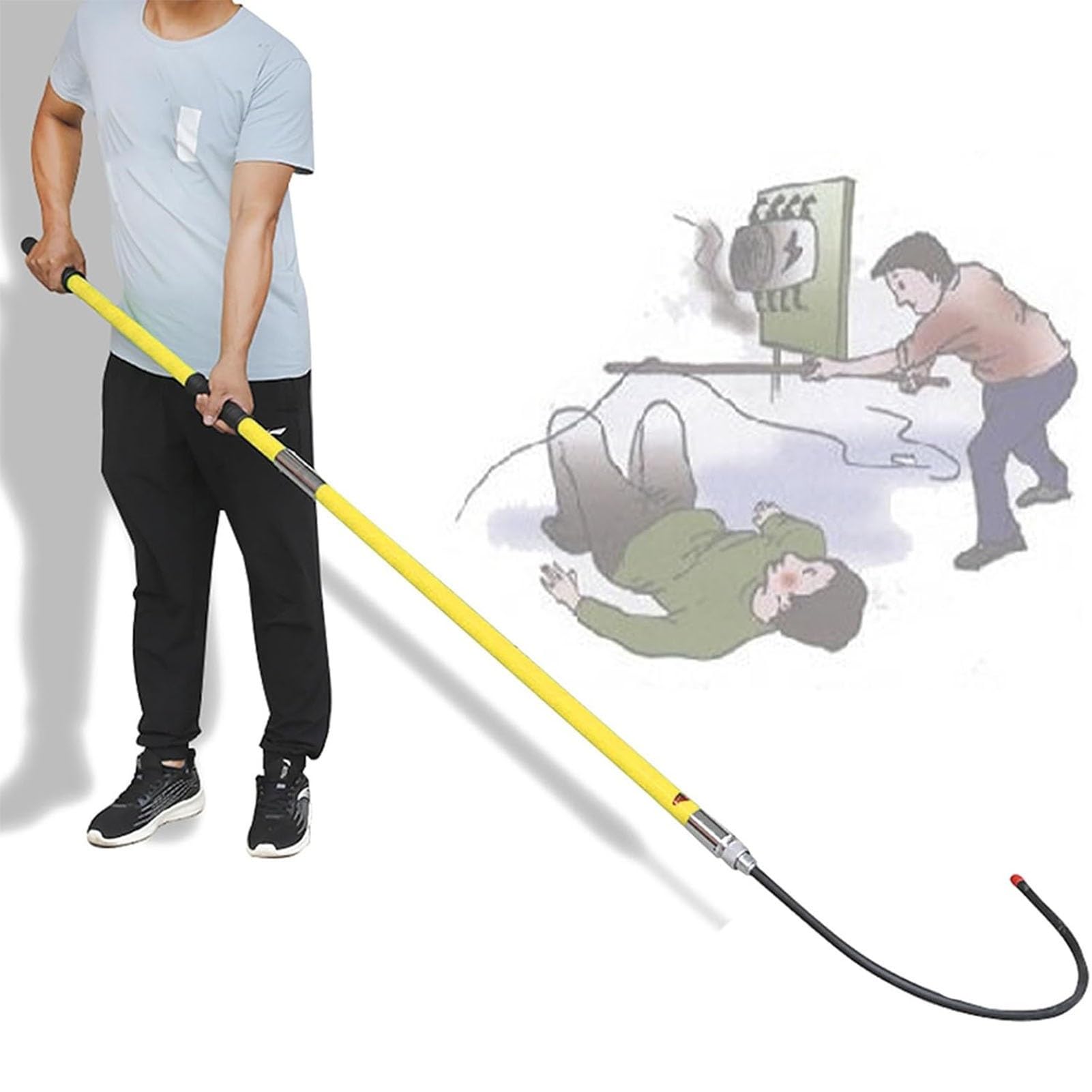 JKJZSALJ Safety Rescue Hook,High Voltage Electrical Safety Rescue Hook, Insulated 10Kv-220Kv Epoxy Splice Rod With 16" Hooks, Emergency Equipment For Electricians, Green, 9.8Ft/3M,Yellow,6.5ft/2m
