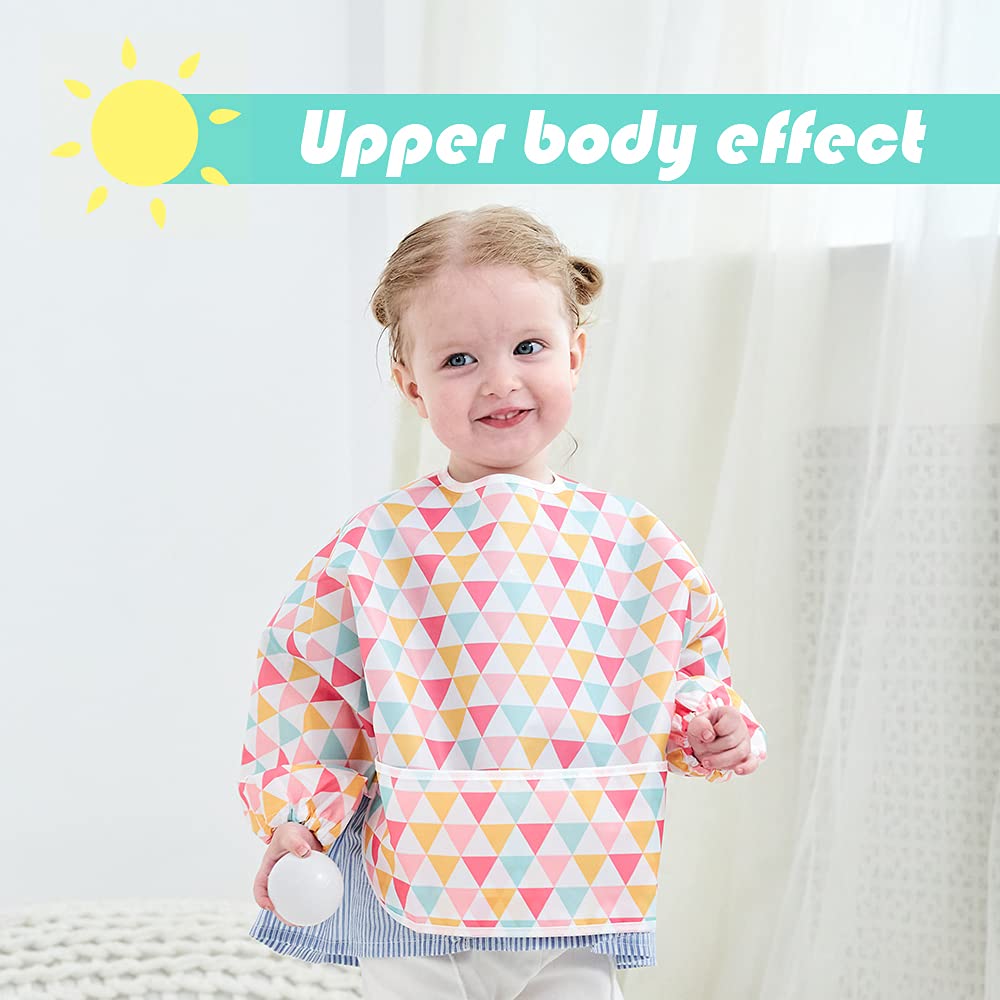 Long Sleeved Bib Baby Waterproof Bibs Feeding Bibs Apron with Builtin