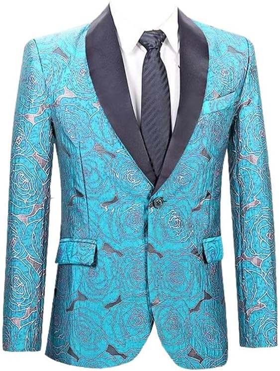Men's Suit Blazer Casual Floral Printed Sequin Prom Suit Jacket Stylish Sport Coat for Wedding Party