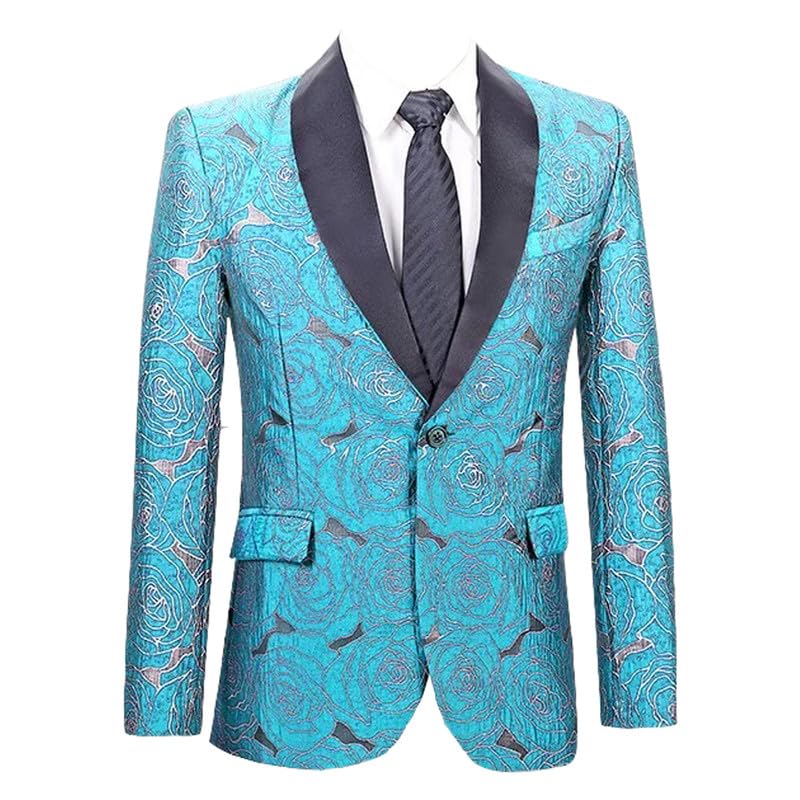 Men's Suit Blazer Casual Floral Printed Sequin Prom Suit Jacket Stylish Sport Coat for Wedding Party
