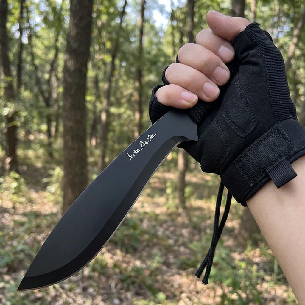 Jagdmesser mit Feststehender Klinge, Edelstahl, 25cm, Paracord Griff, mit Nylonscheide und Hängeleine, für Outdoor (schwarz)