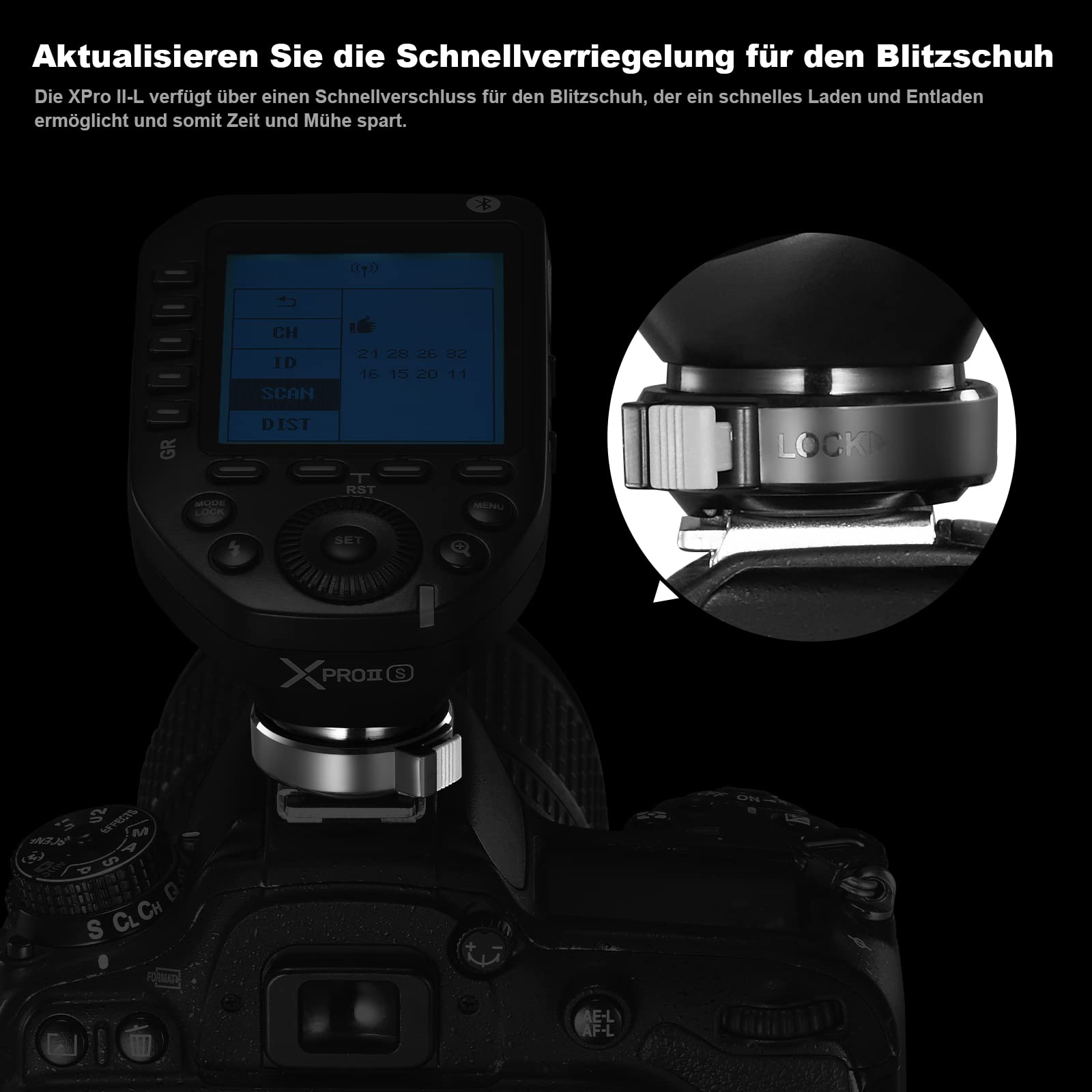 Godox Xproii-S Flash Trigger Kamera Wireless Blitzauslöser 2,4 GHz 1/8000s HSS TTL Umwandlung für Sony,Manuelle TCM Funktion großer LCD-Bildschirm der Godox Flash APP können ferngesteuert Werden.