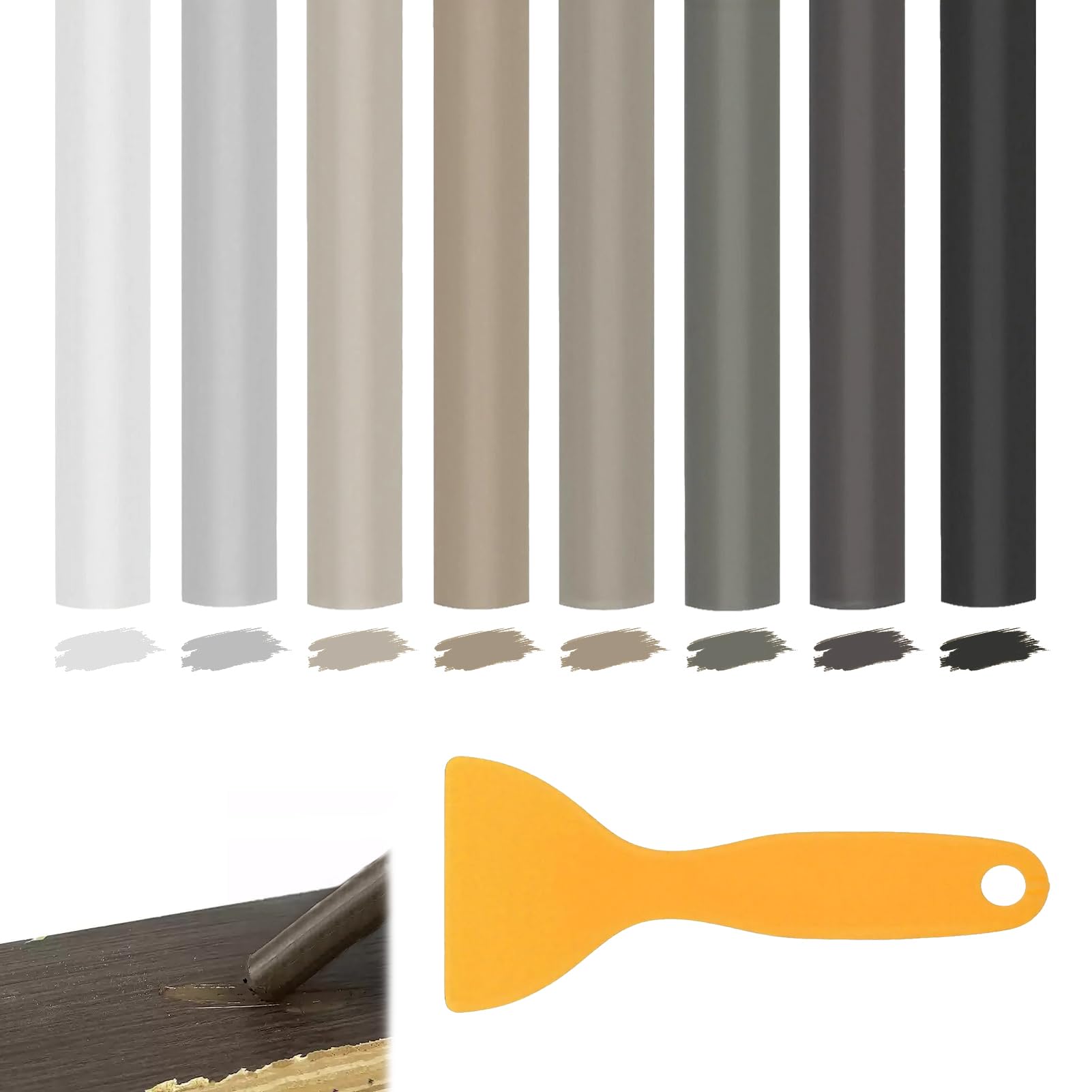 LTBBOID 8Pcs Wax Filler Wood Repair Sticks with Scraper, Laminate Worktop Repair Kit, Wood Scratch Repair for Scratching and Repairing Scratches, Holes and Tables