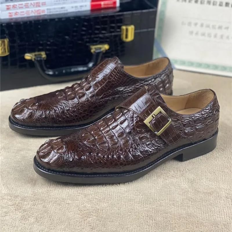 Authentic Exotic Crocodile Skin Handcraft Men's Brown Dress Shoes Genuine Real True Alligator Leather Buckle Strap Male Loafers4