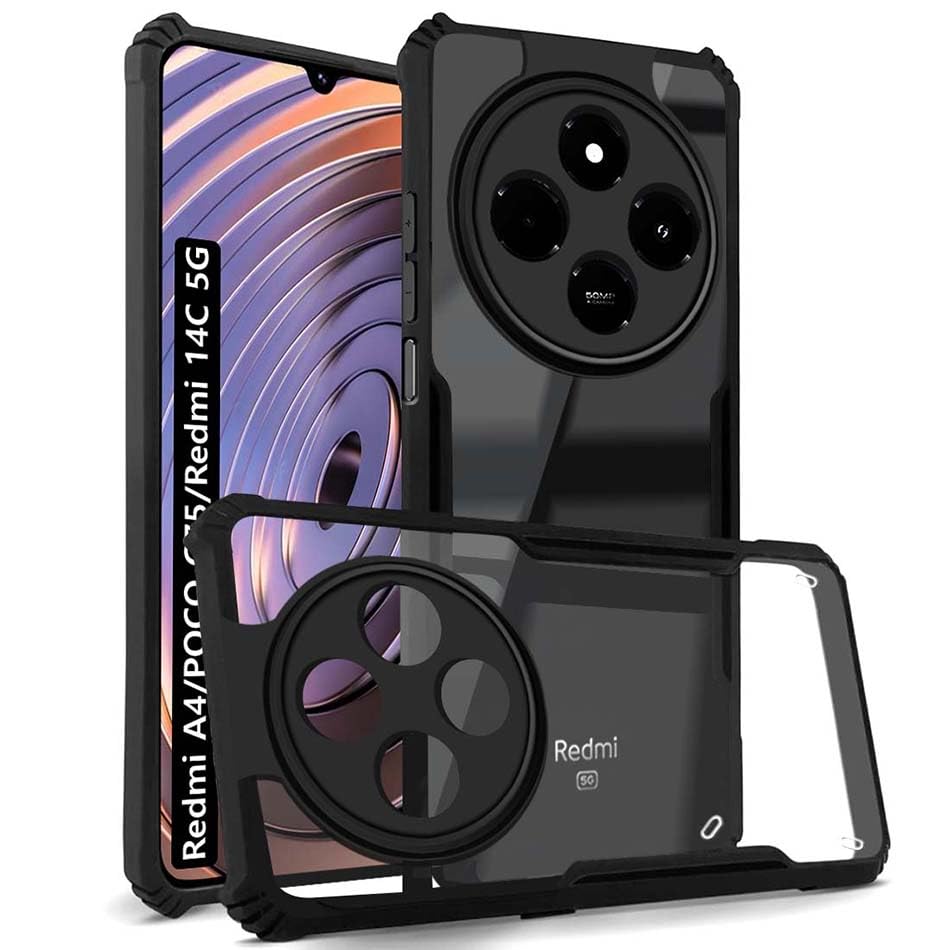 Fashionury Shockproof Crystal Clear Back Cover Case for Redmi A4 5G / Poco C75 5G / Redmi 14C 5G / Poco M7 5G | 360 Degree Protection | Transparent Back Case Cover (Black Bumper) 29 61hLojn3feL