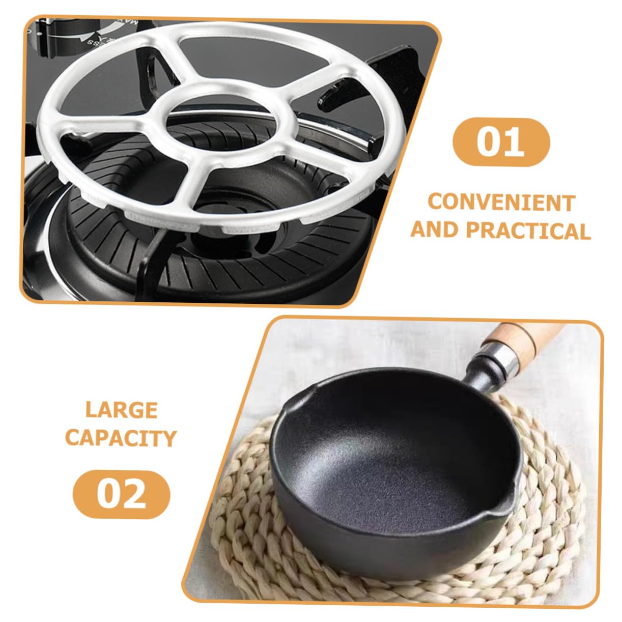 VINTORKY 1set Cast Saucepan for Melting Butter and Heating Oil Wok Handle for Sauces and Cooking Eggs Nonstick Cooking Pot for Induction and Gas Stoves