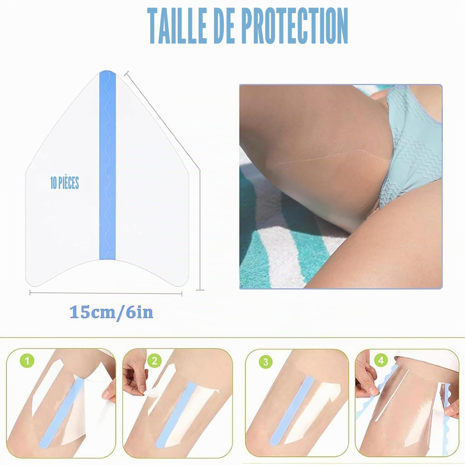Lot de 10 autocollants anti-frottement pour l'intérieur de la cuisse, coussinets anti-friction, bandes invisibles de cuisse, patchs de protection transparents pour la peau