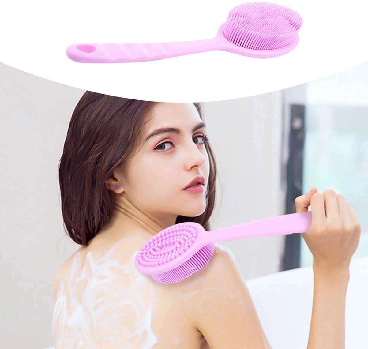 Depurador de Espalda Suave Mango Largo Cepillo para el Cuerpo del baño Exfoliante Cepillo de Limpieza Cepillo para el Cuerpo Cepillos para el baño y el Cuerpo (Color : Azul) (Rosa)