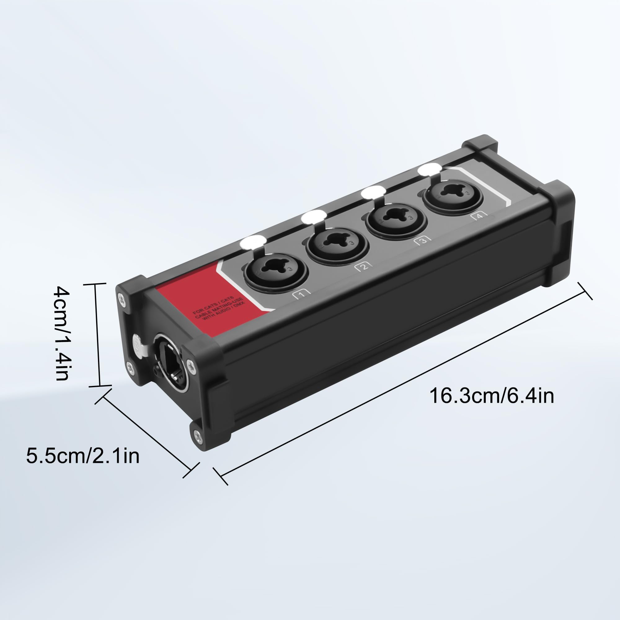 XMSJSIY Snake Box 4 canaux Multi Audio Snake Box 4,6,35 mm 1/4" TRS stéréo femelle vers RJ45 Ethercon femelle Extendeur sur Ethernet Cat5/6 pour son de scène et studio d'enregistrement (B)