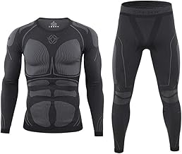 LINGKY Men's Thermal Underwear Set, Sports Base Layer Long Sleeve Jersey + Quick Dry Pants for Training, Skiing, Running, Hiking