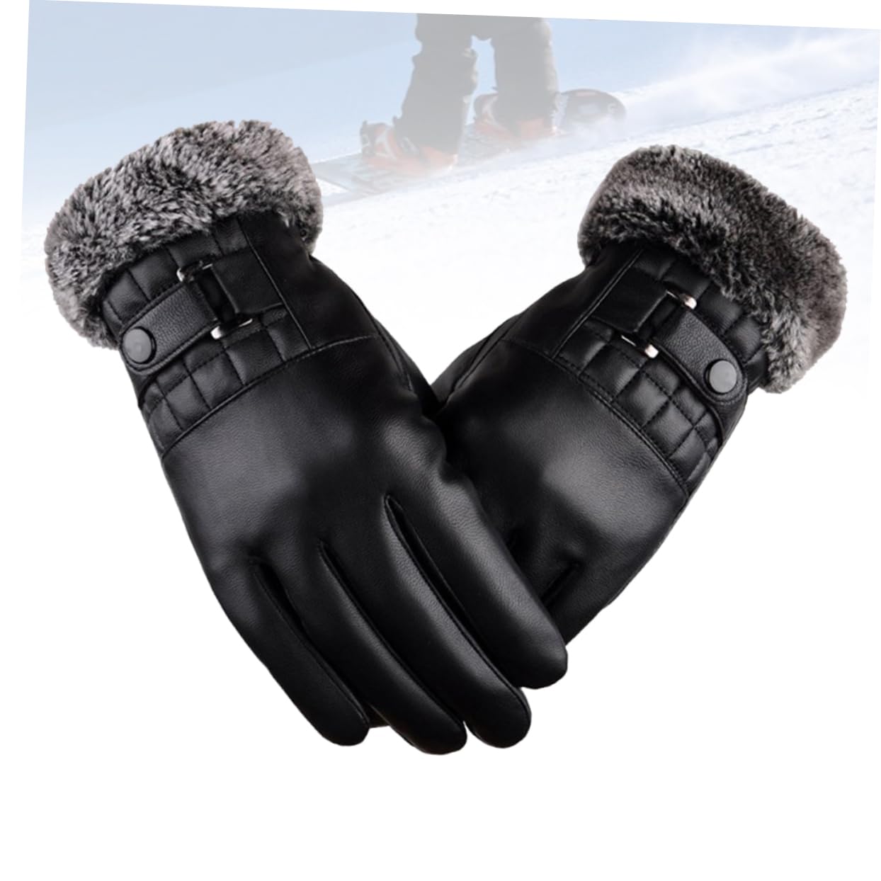 minkissy Creative Windproof PU Touch Screen Gloves Warm Cold Cycling Driving Gloves for Outdoor Use Black