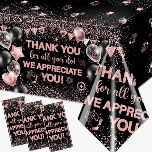 Image of We Appreciate You Tablecloth Decoration,Thank You Party Decoration 3cs Rose Gold Thank You for All You Do Table Covers for Appreciate Party Employee Teacher Doctor Decor