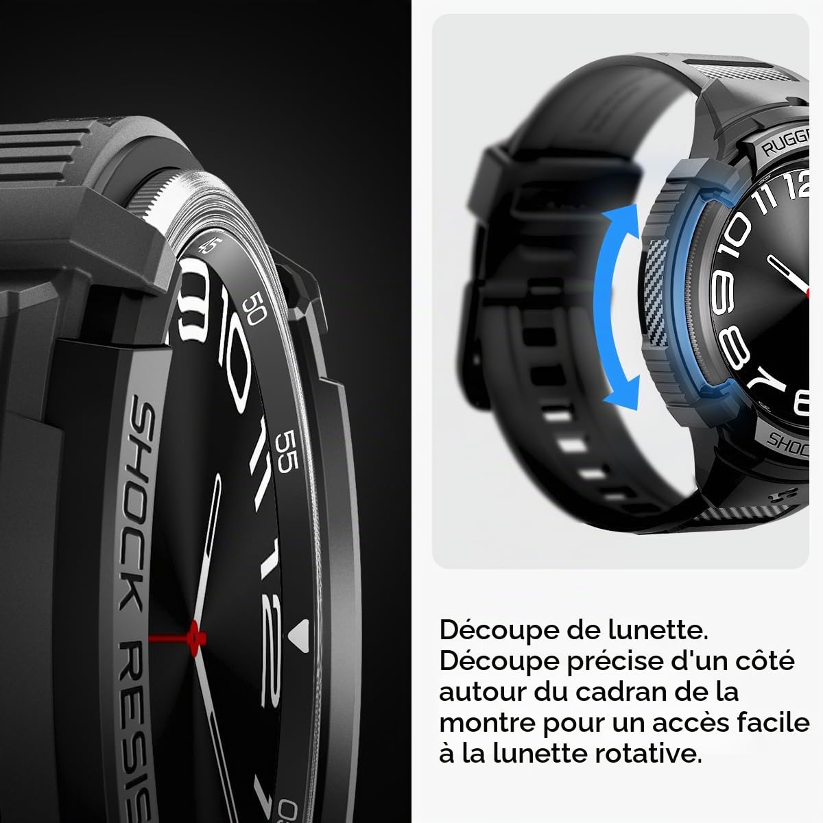 Spigen Rugged Armor Pro Coque de protection en TPU avec bracelet pour Samsung Galaxy Watch 6 Classic 47 mm