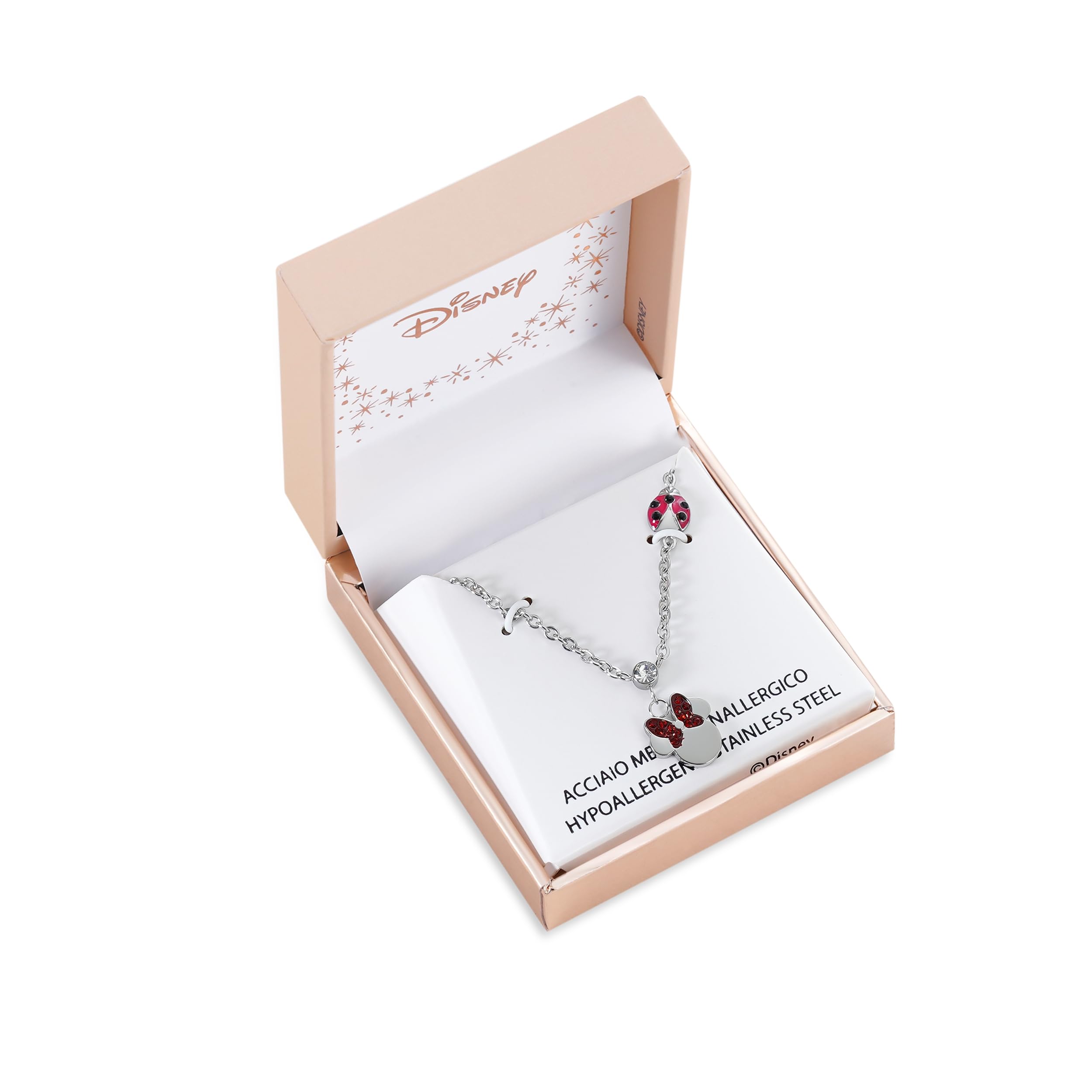 Disney Collana Minnie, Acciaio Inossidabile con Coccinella per Bambini e Bambine, Lunghezza 40+5 cm