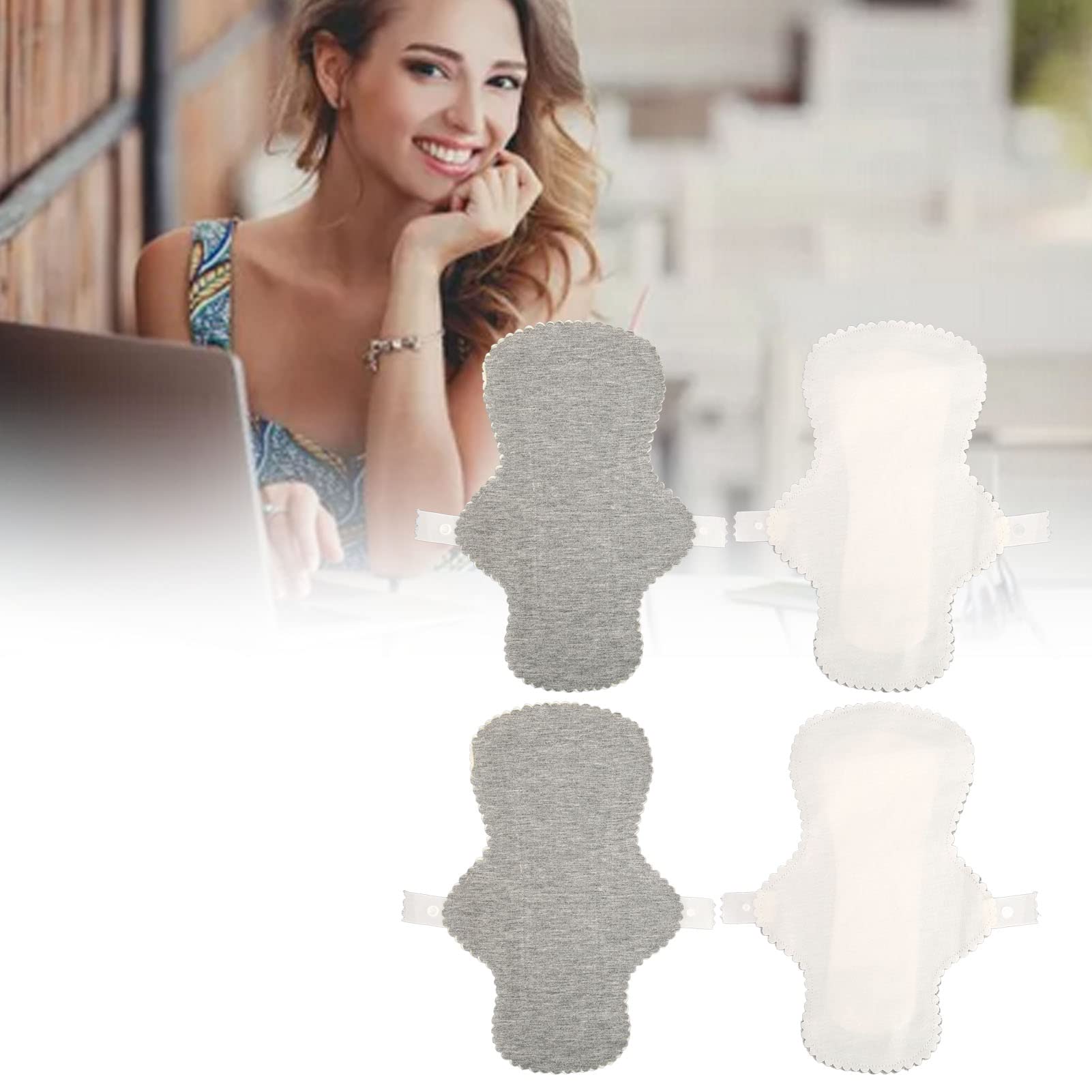Pongnas 4 Stück Stoff-Slipeinlagen, Graphen-Wasseraufnahme, Atmungsaktiv, Auslaufsicher, Waschbar, Wiederverwendbar, Damenbinden, mit Baumwollzwischenschicht für Damen (M) (M) (L)