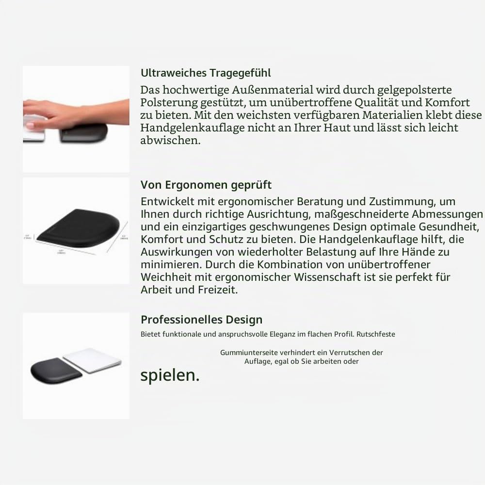 Kensington ErgoSoft Handgelenkauflage für Slim Mouse/Trackpad, schwarz (K52803WW) | Ergonomische Gel-Dämpfung, passend für schlanke Mäuse und Trackpads, erleichtert die Belastung des Handgelenks