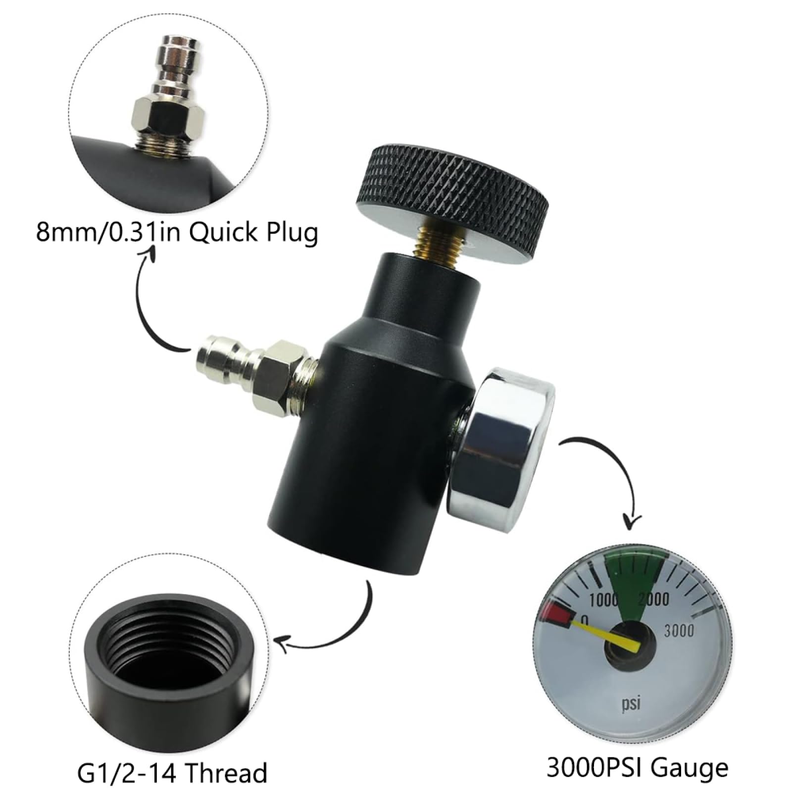 SEIWEI Co2-Tankadapter mit 3000/5000PSI-Messgerät, Druckluft-Füllstation, Fernschalter, Schnellaufblasanschluss für die meisten Zylinder