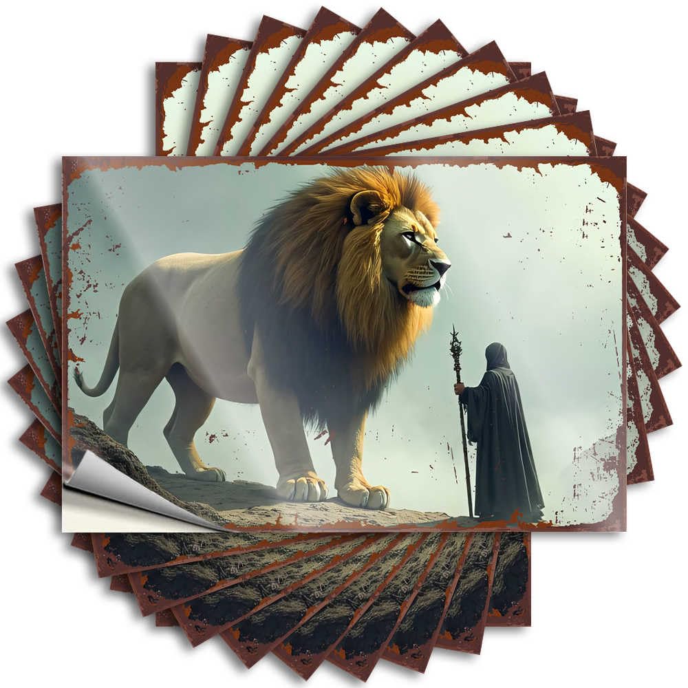 Cats, Decals Laptop Lonely Giant Lion Stands Over Solitary Figure in Hooded Cloak | Girl Funky(8X12CM)