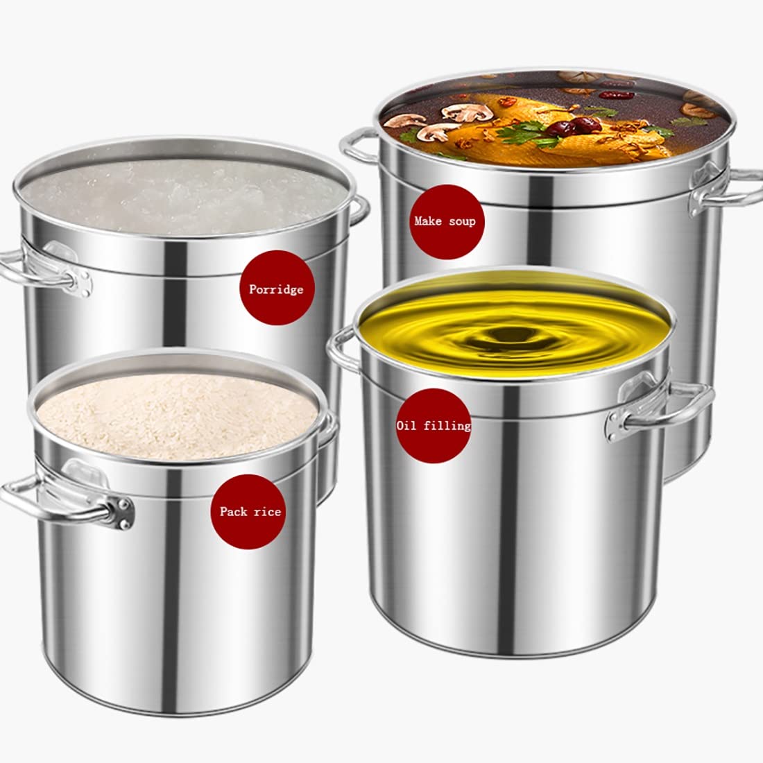 Olla de acero inoxidable, cacerola profunda para cocinar grande, no magnética, sin óxido, 16 cuartos de galón