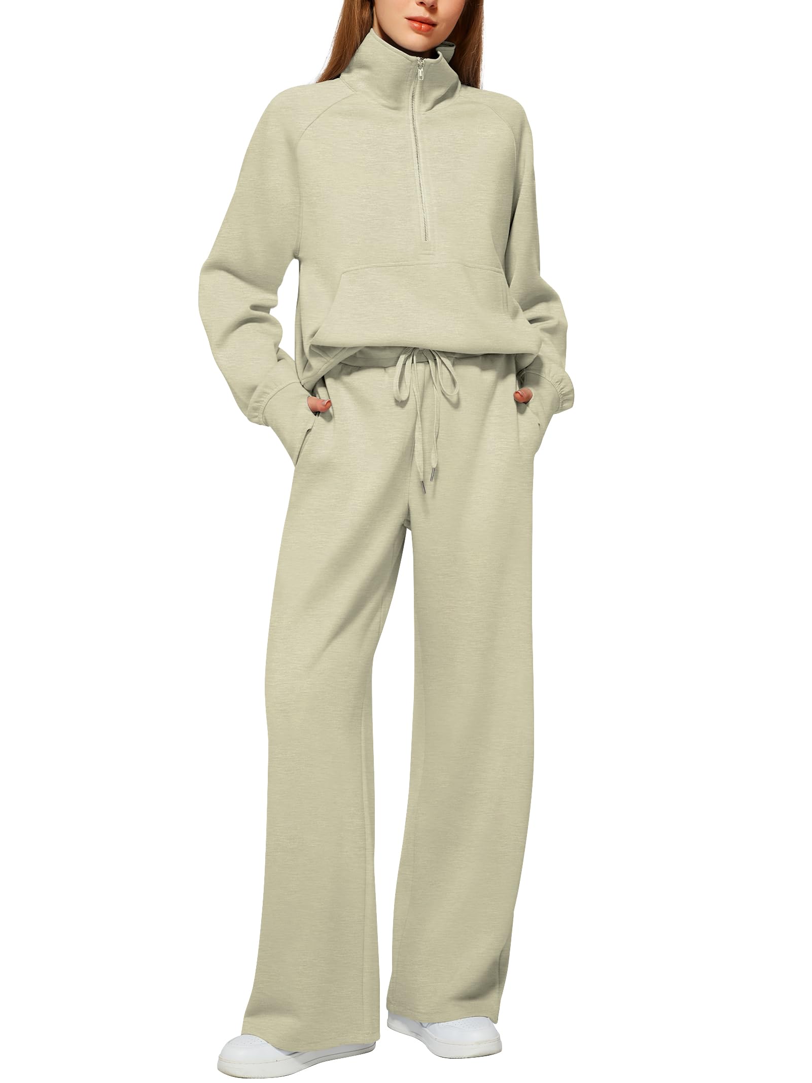 Casly Lamiit Women's 2 Piece Outfits Lounge Set 2025 Oversized Half Zip Sweatshirt Wide Leg Sweatpant Set Sweatsuit Tracksuit