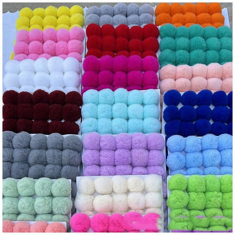 Lot De 15 Pompons En Fourrure Synthétique De 6 Cm - Pour Femme Et Fille - Décoration De Noël - Porte-clés - Bleu Clair